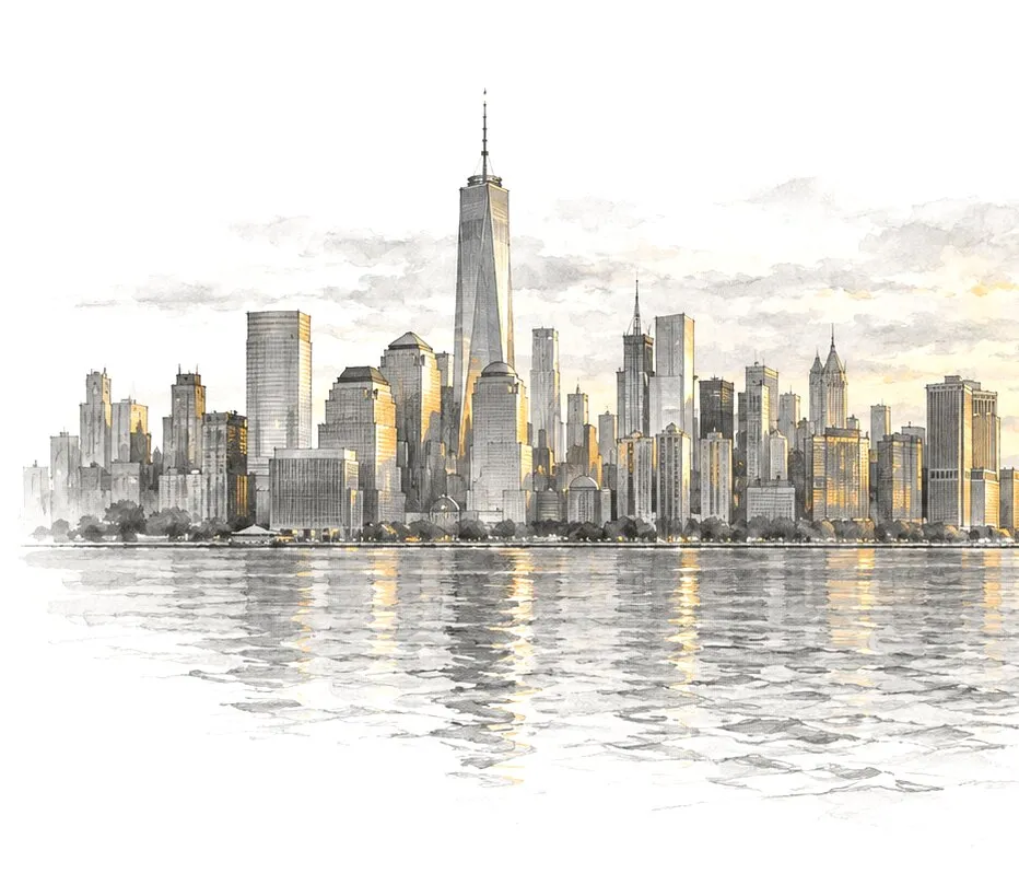 The Lower Manhattan skyline across the water