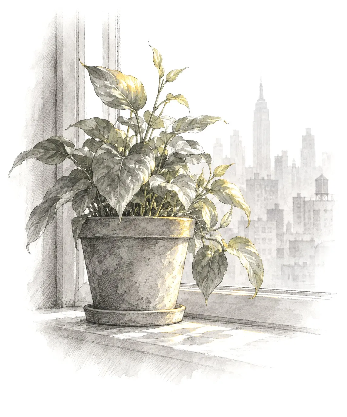 A thriving potted plant with new shoots
