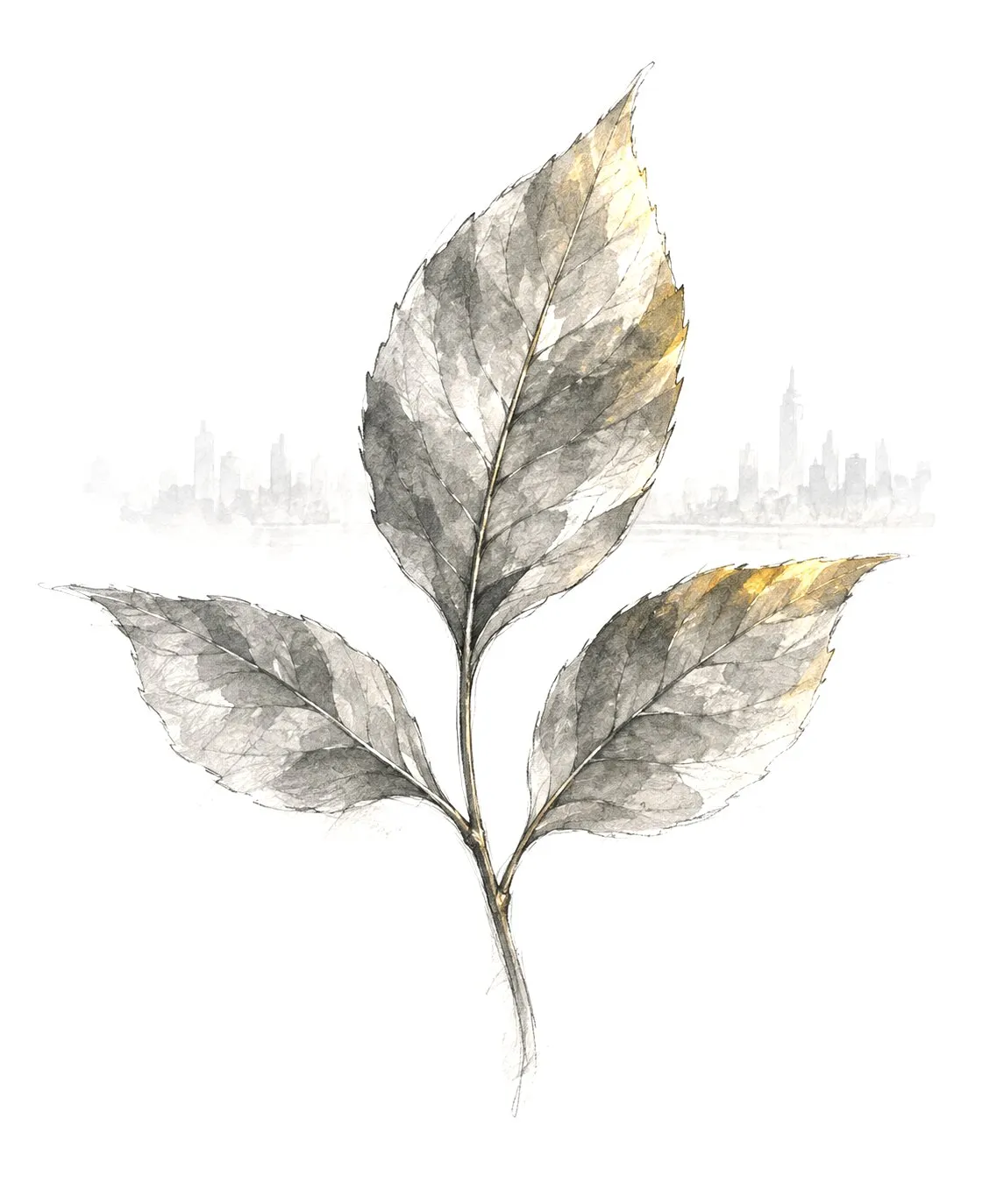 A sprig of three leaves on one stem